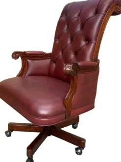Casa Padrino Luxus Chesterfield Leder Bürostuhl Bordeauxrot / Dunkelbraun 71 x 76 x H. 114 cm - Höhenverstellbarer Echtleder Schreibtischstuhl - Chesterfield Möbel - Echtleder Möbel - Luxus Möbel