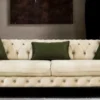 Casa Padrino Luxus Chesterfield Schlafsofa Cremefarben / Gold 250 x 95 x H. 72 cm - Modernes Wohnzimmer Sofa - Chesterfield Wohnzimmer Möbel