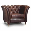 Casa Padrino Luxus Chesterfield Echtleder Sessel Vintage Braun / Messing - Echtleder Möbel
