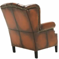 Casa Padrino Luxus Chesterfield Leder Ohrensessel Vintage Braun / Schwarz H. 105 cm