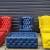 Casa Padrino Luxus Chesterfield Ohrensessel Rot / Dunkelbraun 98 x 90 x H. 110 cm - Echtleder Chesterfield Wohnzimmer Sessel - Wohnzimmer Möbel - Chesterfield Möbel - Luxus Leder Möbel