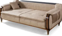 Casa Padrino Luxus Chesterfield Schlafsofa Beige / Braun / Schwarz / Gold 222 x 98 x H. 80 cm - Modernes Wohnzimmer Sofa - Luxus Wohnzimmer Möbel
