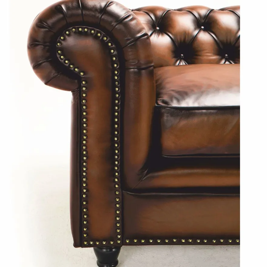 Casa Padrino Luxus Chesterfield Echtleder Sofa Vintage Braun / Dunkelbraun 240 cm
