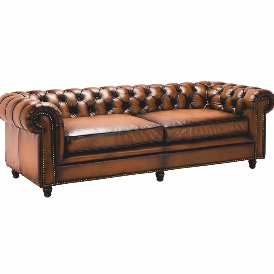 Casa Padrino Luxus Chesterfield Echtleder Sofa Vintage Braun / Dunkelbraun 240 cm