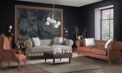 Casa Padrino Luxus Chesterfield Sofa Grau / Braun 240 x 100 x H. 78 cm - Edles Wohnzimmer Sofa - Chesterfield Möbel