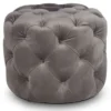 Casa Padrino Luxus Chesterfield Samt Hocker Grau Ø 53 x H. 41 cm - Runder Sitzhocker - Chesterfield Möbel
