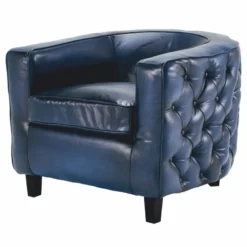 Casa Padrino Luxus Chesterfield Echtleder Sessel Blau / Schwarz - Leder Möbel