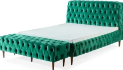 Casa Padrino Luxus Chesterfield Doppelbett Grün / Braun - Verschiedene Größen - Modernes Bett mit Matratze und Sitzbank - Schlafzimmer Möbel
