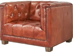 Casa Padrino Luxus Chesterfield Echtleder Sessel Braun 110 cm - Echtleder Möbel
