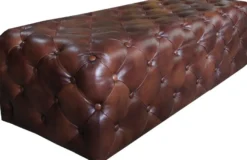 Casa Padrino Luxus Chesterfield Echtleder Fußhocker Dunkelbraun 140 x 60 x H. 42 cm - Luxus Möbel