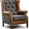 Casa Padrino Luxus Chesterfield Ohrensessel Grau / Braun / Dunkelbraun 83 x 90 x H. 105 cm - Wohnzimmer Sessel mit Echtleder - Chesterfield Wohnzimmer Möbel