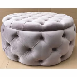 Casa Padrino Luxus Chesterfield Rundhocker mit Stauraum Grau Ø 100 x H. 45 cm