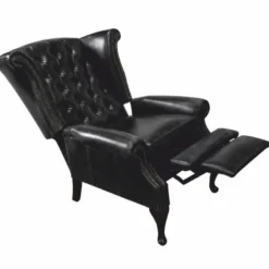 Casa Padrino Luxus Chesterfield Leder Fernsehsessel Vintage Schwarz / Schwarz H. 110 cm - Echtleder Wohnzimmer Sessel