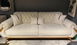 Casa Padrino Luxus Chesterfield Wohnzimmer Sofa mit verstellbaren Rückenlehnen Creme / Braun - Chesterfield Wohnzimmer Möbel - Luxus Wohnzimmer Möbel - Luxus Möbel - Luxus Einrichtung