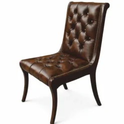 Casa Padrino Luxus Chesterfield Leder Esszimmer Stuhl Dunkelbraun H. 95 cm - Luxus Möbel