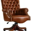 Casa Padrino Luxus Chesterfield Bürostuhl Braun 78 x 80 x H. 110-120 cm - Höhenverstellbarer Schreibtischstuhl mit Echtleder - Büromöbel - Chesterfield Möbel - Echtleder Möbel