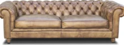 Casa Padrino Luxus Chesterfield Leder Sofa Vintage Hellbraun 240 x 100 x H. 80 cm - Echtleder Wohnzimmer Sofa - Wohnzimmer Möbel - Chesterfield Möbel - Luxus Möbel - Luxus Wohnzimmer Einrichtung