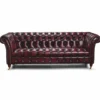 Casa Padrino Luxus Chesterfield Leder 3er Sofa Dunkelweinrot / Messing 235 cm - Echtleder Möbel