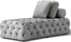 Casa Padrino Luxus Chesterfield Samt Chaiselongue mit 3 Kissen Grau 162 x 90 x H. 65 cm - Chesterfield Möbel - Wohnzimmer Möbel