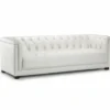 Casa Padrino Luxus Chesterfield Echtleder Sofa Weiß 233 cm - Leder Möbel