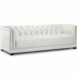 Casa Padrino Luxus Chesterfield Echtleder Sofa Weiß 233 cm - Leder Möbel