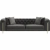 Casa Padrino Luxus Chesterfield Kunstleder Sofa Schwarz / Messing 262 cm - Luxus Möbel