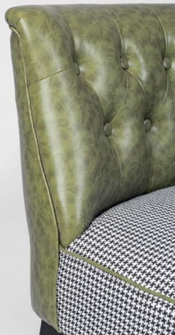 Casa Padrino Luxus Chesterfield Kunstleder Sofa Dunkelgrün / Weiß / Schwarz 136 x 66 x H. 76 cm - Wohnzimmer Sofa - Wohnzimmer Möbel - Chesterfield Möbel - Luxus Möbel - Luxus Einrichtung