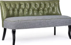 Casa Padrino Luxus Chesterfield Kunstleder Sofa Dunkelgrün / Weiß / Schwarz 136 x 66 x H. 76 cm - Wohnzimmer Sofa - Wohnzimmer Möbel - Chesterfield Möbel - Luxus Möbel - Luxus Einrichtung