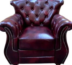 Casa Padrino Luxus Chesterfield Echtleder Sessel Bordeauxrot Braun - Echtleder Möbel Ledersessel - Echtes Leder