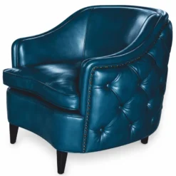 Casa Padrino Luxus Chesterfield Leder Sessel Blau / Schwarz - Echtleder Wohnzimmer Möbel
