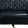 Casa Padrino Luxus Chesterfield Leder Sofa Vintage Schwarz - Echtleder Wohnzimmer Sofa mit Rollen - Luxus Chesterfield Möbel