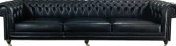 Casa Padrino Luxus Chesterfield Leder Sofa Vintage Schwarz - Echtleder Wohnzimmer Sofa mit Rollen - Luxus Chesterfield Möbel