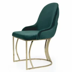 Casa Padrino Luxus Chesterfield Samt Esszimmer Stuhl mit Armlehnen Grün / Gold - Esszimmer Möbel