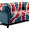 Casa Padrino Luxus Chesterfield 2er Sofa Blau / Rot / Weiß / Schwarz 200 cm