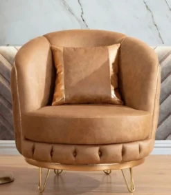 Casa Padrino Luxus Chesterfield Kunstleder Sessel Vintage Braun / Messing 85 x 80 x H. 100 cm - Wohnzimmer Sessel - Wohnzimmer Möbel - Luxus Möbel - Luxus Wohnzimmer Einrichtung
