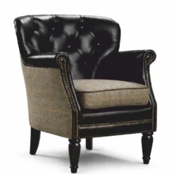 Casa Padrino Luxus Chesterfield Leder Sessel Schwarz / Grau - Wohnzimmer Möbel
