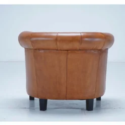 Casa Padrino Luxus Chesterfield Echtleder Sessel Hellbraun / Schwarz - Echtleder Möbel