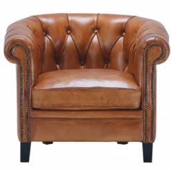 Casa Padrino Luxus Chesterfield Echtleder Sessel Hellbraun / Schwarz - Echtleder Möbel