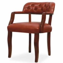 Casa Padrino Luxus Chesterfield Leder Esszimmer Stuhl mit Armlehnen Braun H. 77 cm - Echtleder Möbel