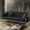 Casa Padrino Luxus Chesterfield Schlafsofa Dunkelgrau / Weiß / Gold 230 x 95 x H. 83 cm - Wohnzimmer Sofa mit 3 Kissen - Luxus Wohnzimmer Möbel