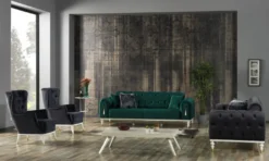 Casa Padrino Luxus Chesterfield Schlafsofa Dunkelgrau / Weiß / Gold 230 x 95 x H. 83 cm - Wohnzimmer Sofa mit 3 Kissen - Luxus Wohnzimmer Möbel