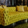 Casa Padrino Luxus Chesterfield Sofa Gelb / Silber 270 x 98 x H. 78 cm - Modernes Wohnzimmer Sofa - Chesterfield Wohnzimmer Möbel - Luxus Kollektion