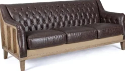 Casa Padrino Luxus Chesterfield Kunstleder Sofa Dunkelbraun / Naturfarben 194,5 x 85 x H. 85 cm - Wohnzimmer Sofa - Wohnzimmer Möbel - Chesterfield Möbel - Luxus Möbel - Luxus Einrichtung