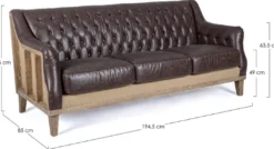 Casa Padrino Luxus Chesterfield Kunstleder Sofa Dunkelbraun / Naturfarben 194,5 x 85 x H. 85 cm - Wohnzimmer Sofa - Wohnzimmer Möbel - Chesterfield Möbel - Luxus Möbel - Luxus Einrichtung