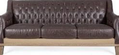 Casa Padrino Luxus Chesterfield Kunstleder Sofa Dunkelbraun / Naturfarben 194,5 x 85 x H. 85 cm - Wohnzimmer Sofa - Wohnzimmer Möbel - Chesterfield Möbel - Luxus Möbel - Luxus Einrichtung