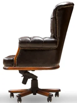Casa Padrino Luxus Chesterfield Schreibtischstuhl Vintage Schwarz / Braun 84 x 93 x H. 114 cm - Höhenverstellbarer Kunstleder Bürostuhl - Büro Möbel - Chesterfield Möbel - Luxus Möbel