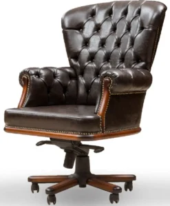 Casa Padrino Luxus Chesterfield Schreibtischstuhl Vintage Schwarz / Braun 84 x 93 x H. 114 cm - Höhenverstellbarer Kunstleder Bürostuhl - Büro Möbel - Chesterfield Möbel - Luxus Möbel