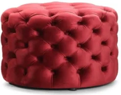 Casa Padrino Luxus Chesterfield Fußhocker Rot Ø 80 x H. 48 cm - Runder Sitzhocker - Chesterfield Hocker - Chesterfield Wohnzimmer Möbel