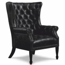 Casa Padrino Luxus Chesterfield Echtleder Ohrensessel Vintage Schwarz / Schwarz