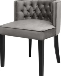 Casa Padrino Luxus Chesterfield Esszimmerstuhl Grau / Schwarz 60 x 58 x H. 77 cm - Esszimmermöbel